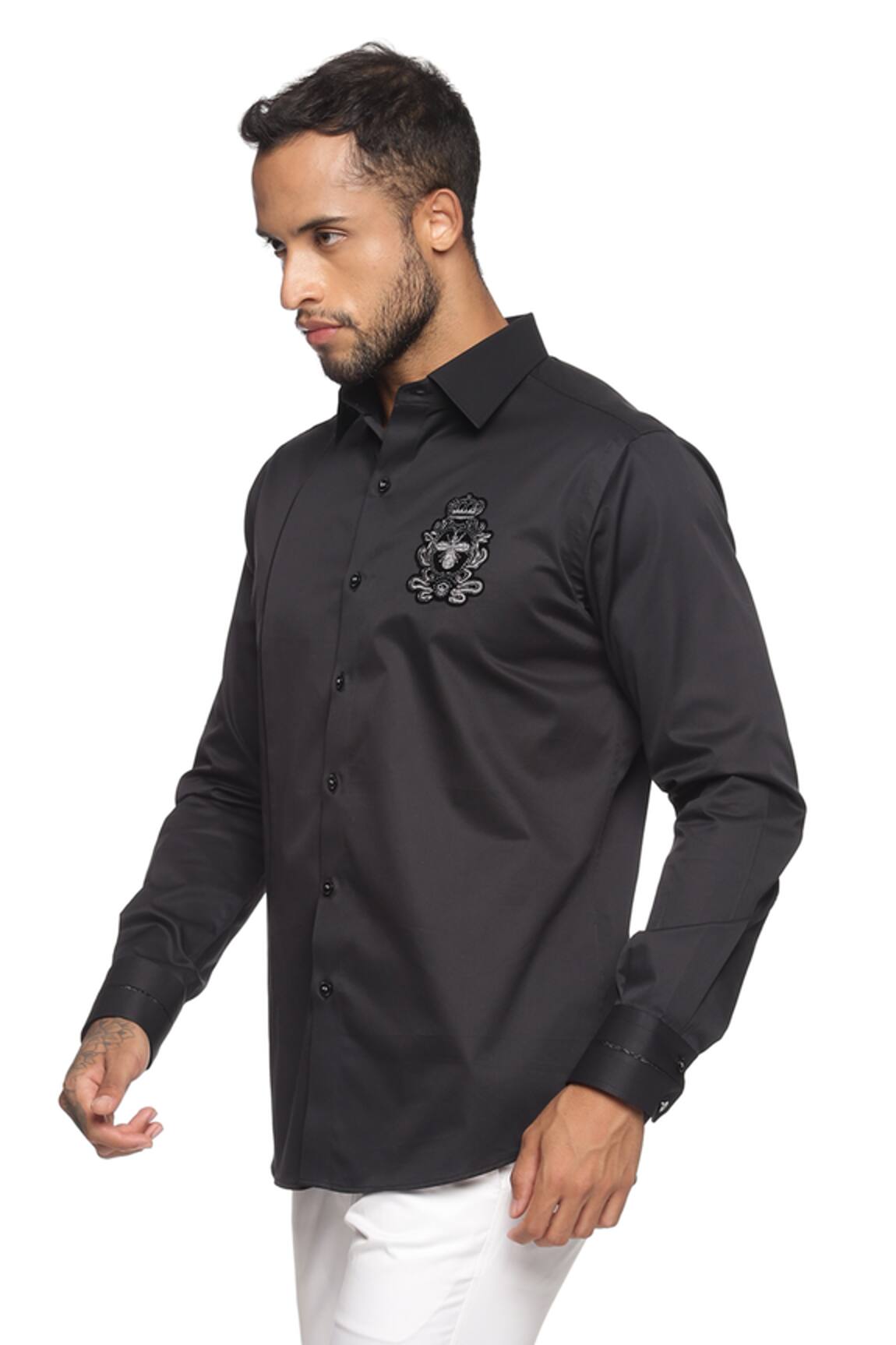 Buy Snitch Tiger Black Satin Mandarin Collar Shirt Online at Bewakoof