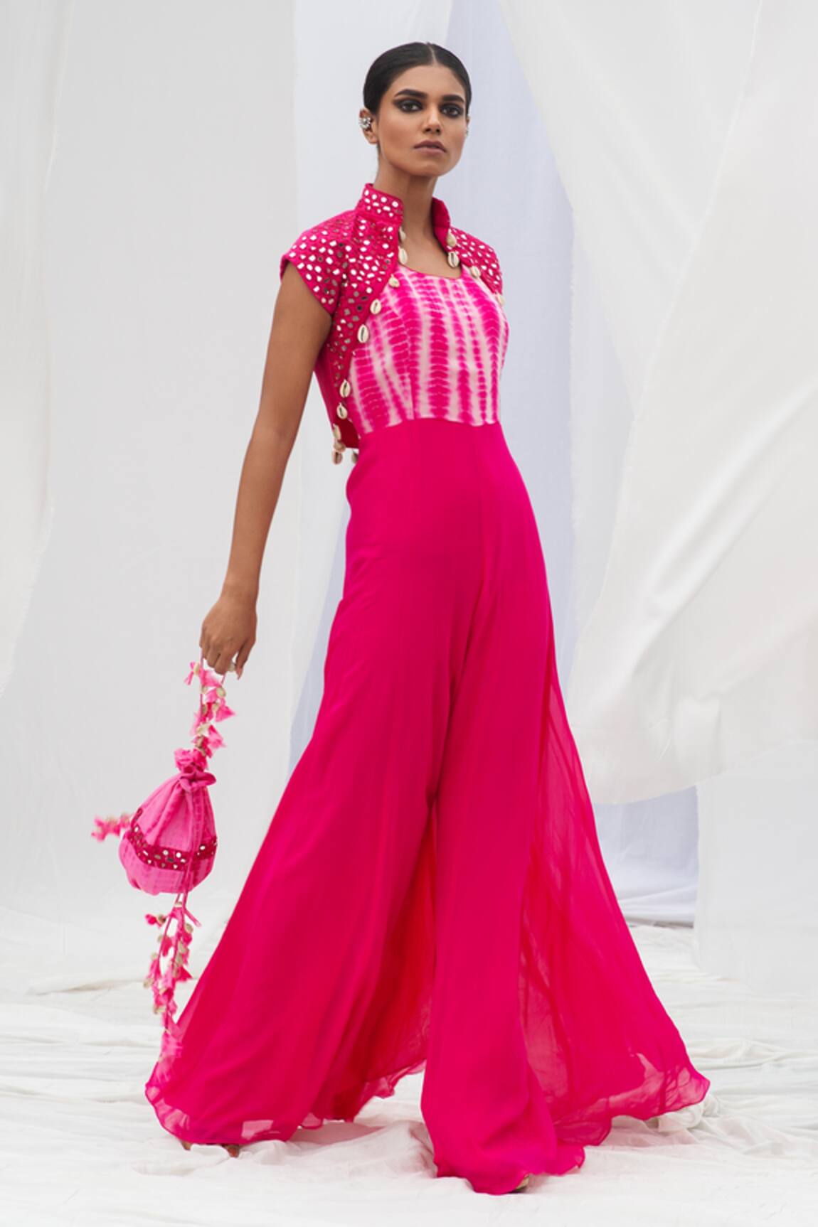 Bharat Adiani Tie Dye Jumpsuit With Embroidered Jacket