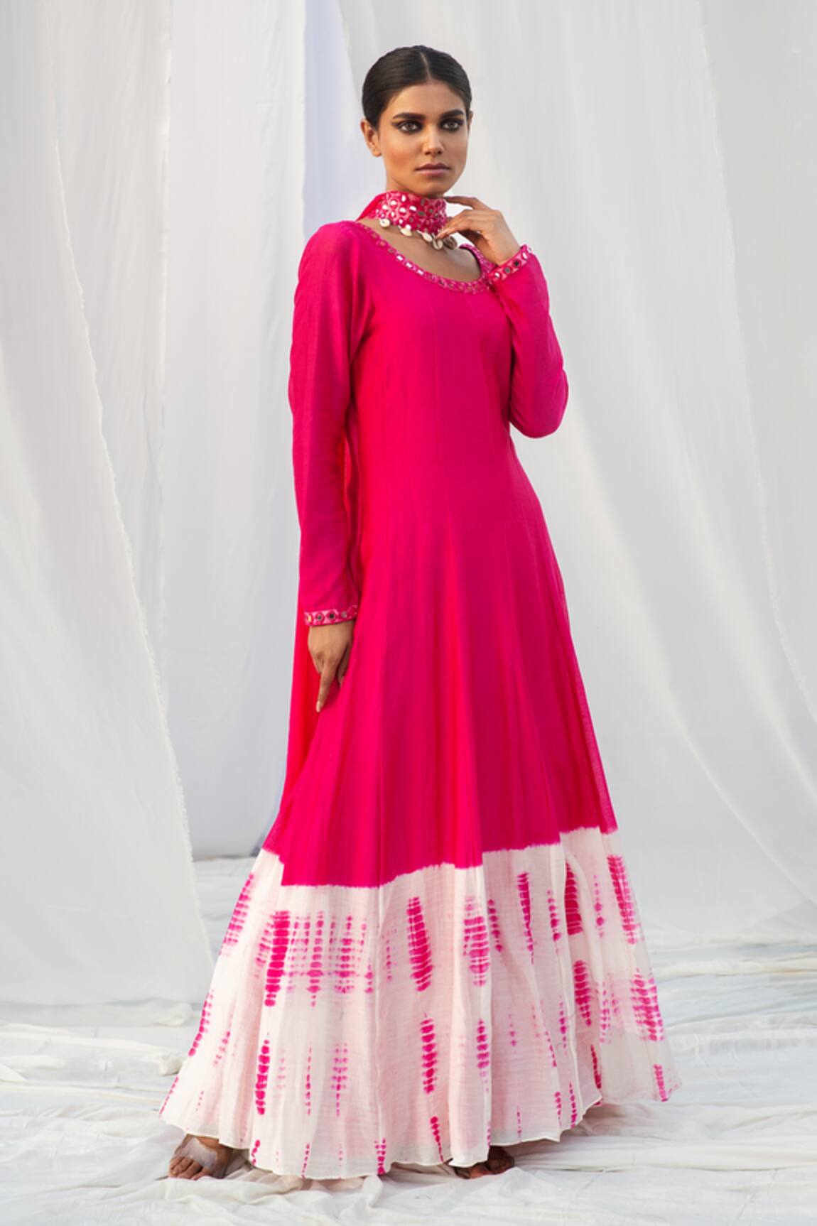 Bharat Adiani Tie Dye Anarkali With Dupatta