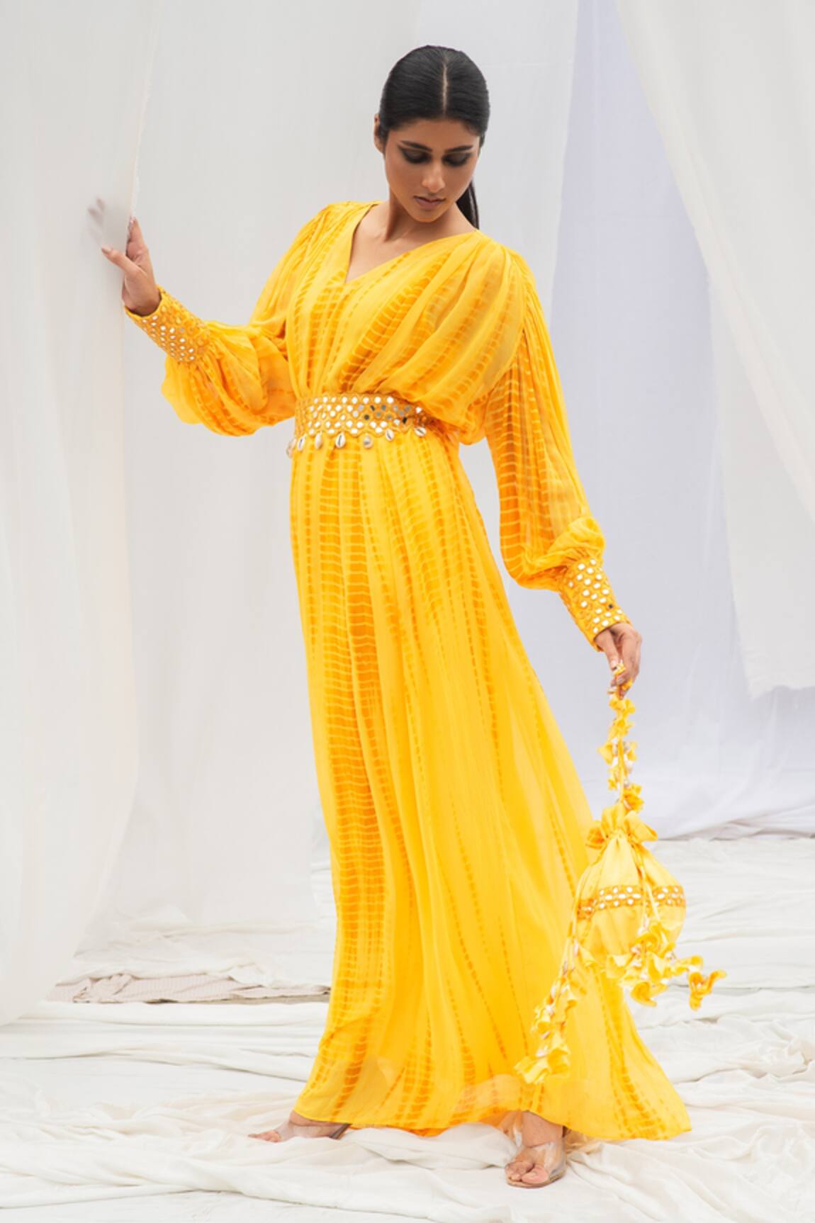 Bharat Adiani Tie Dye Puffed Sleeve Gown