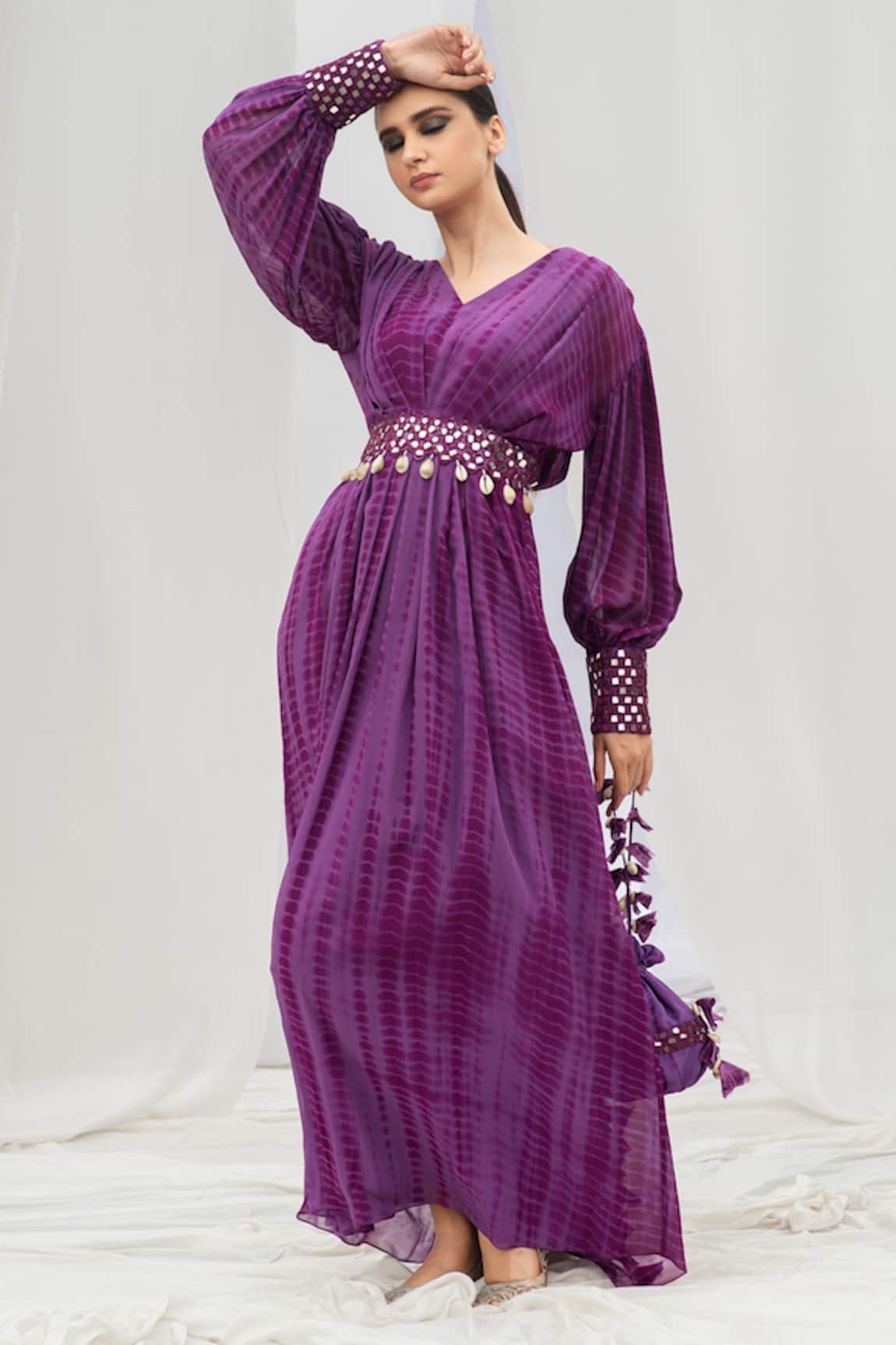 Bharat Adiani Tie Dye Puffed Sleeve Gown