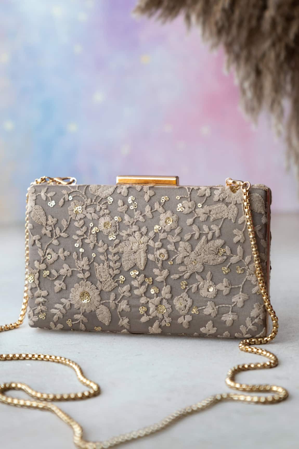 Amyra Floral Embroidered Box Clutch