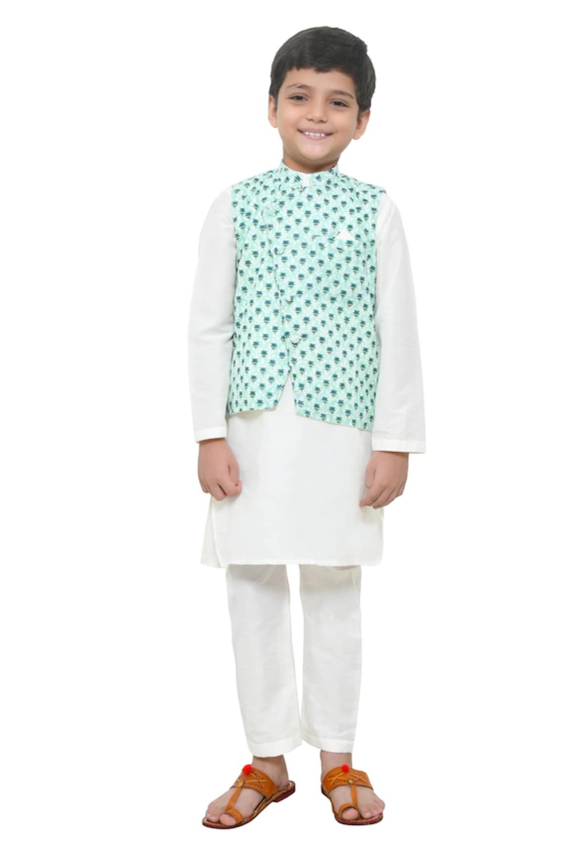 APRICOTKIDS Floral Print Bundi & Kurta Set