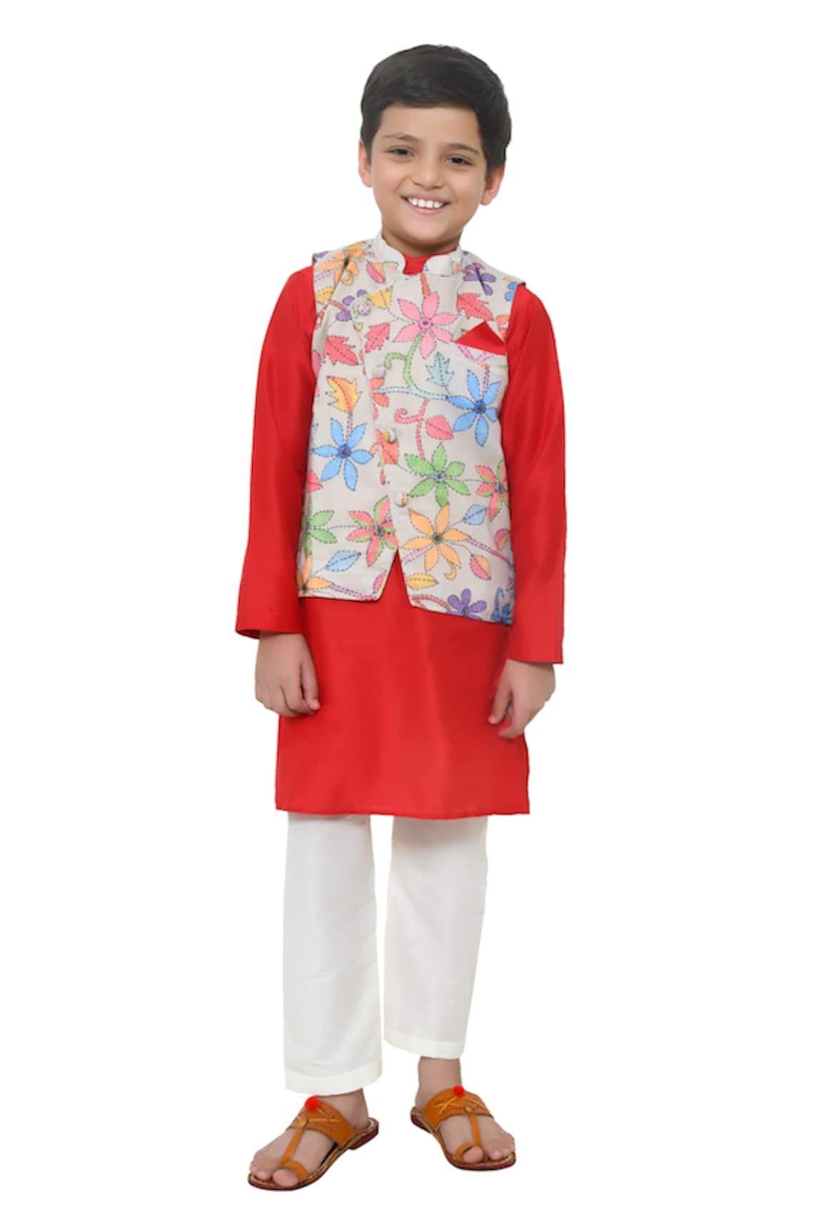 APRICOTKIDS Floral Printed Bundi & Kurta Set 