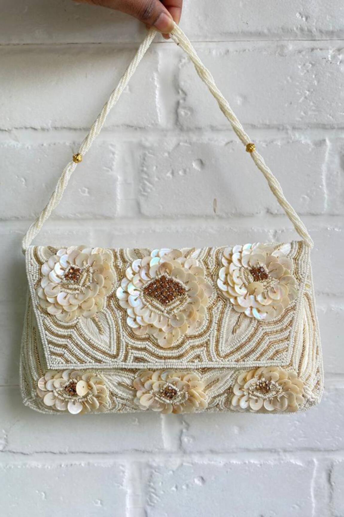 Kainiche By Mehak Pearl Embellished Clutch Bag With Sling 