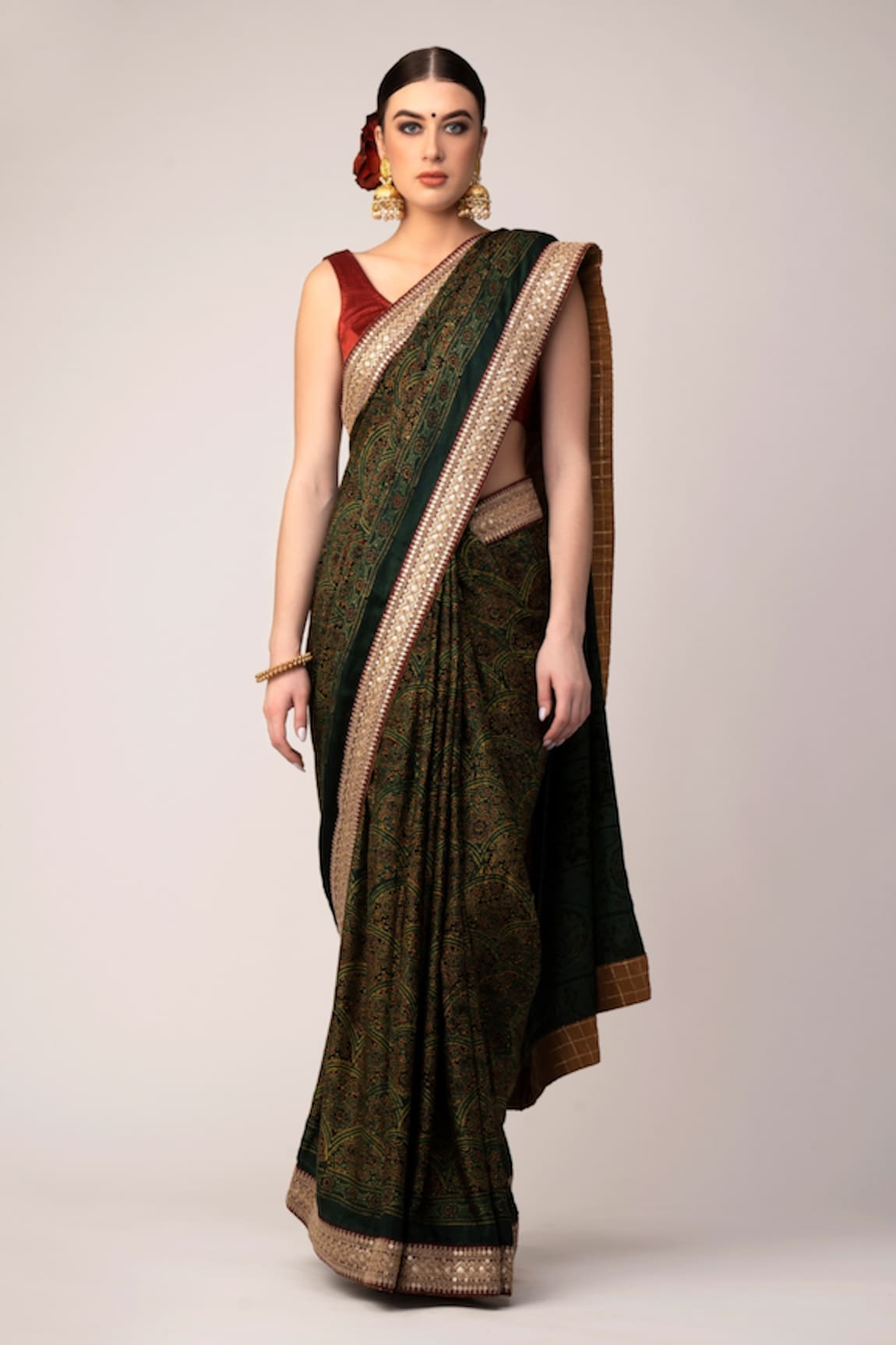 Joy Mitra Ajrakh Print Saree With Blouse