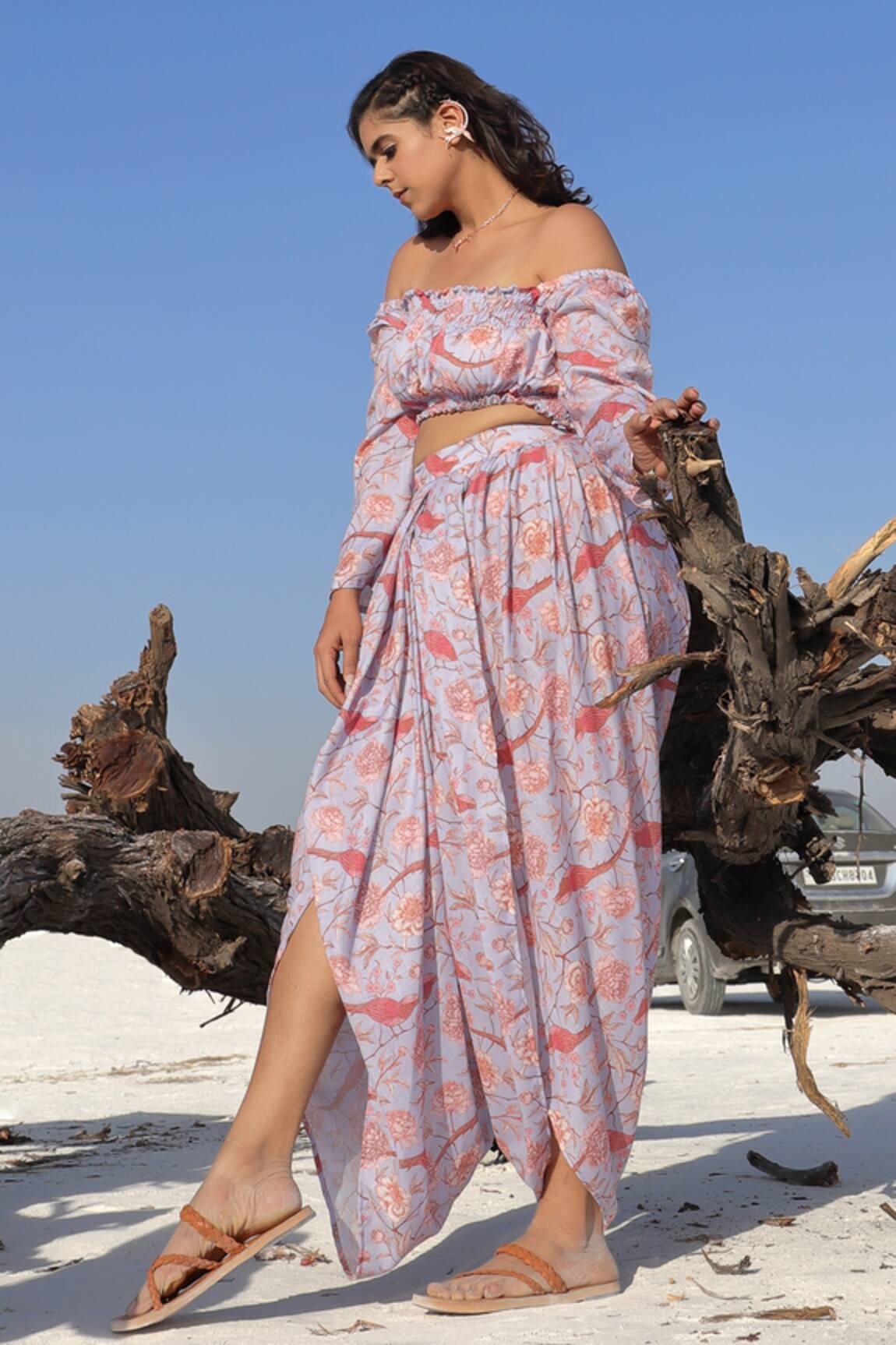 Pasha India Floral Print Crop Top & Dhoti Pant Set