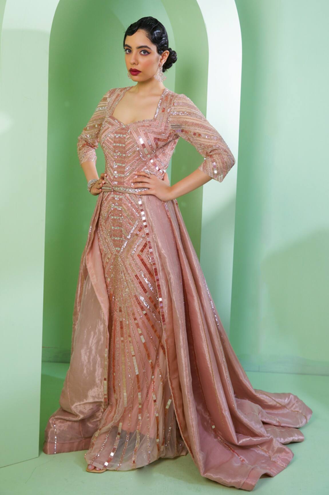 Laxmishriali Embroidered Gown With Detachable Skirt 