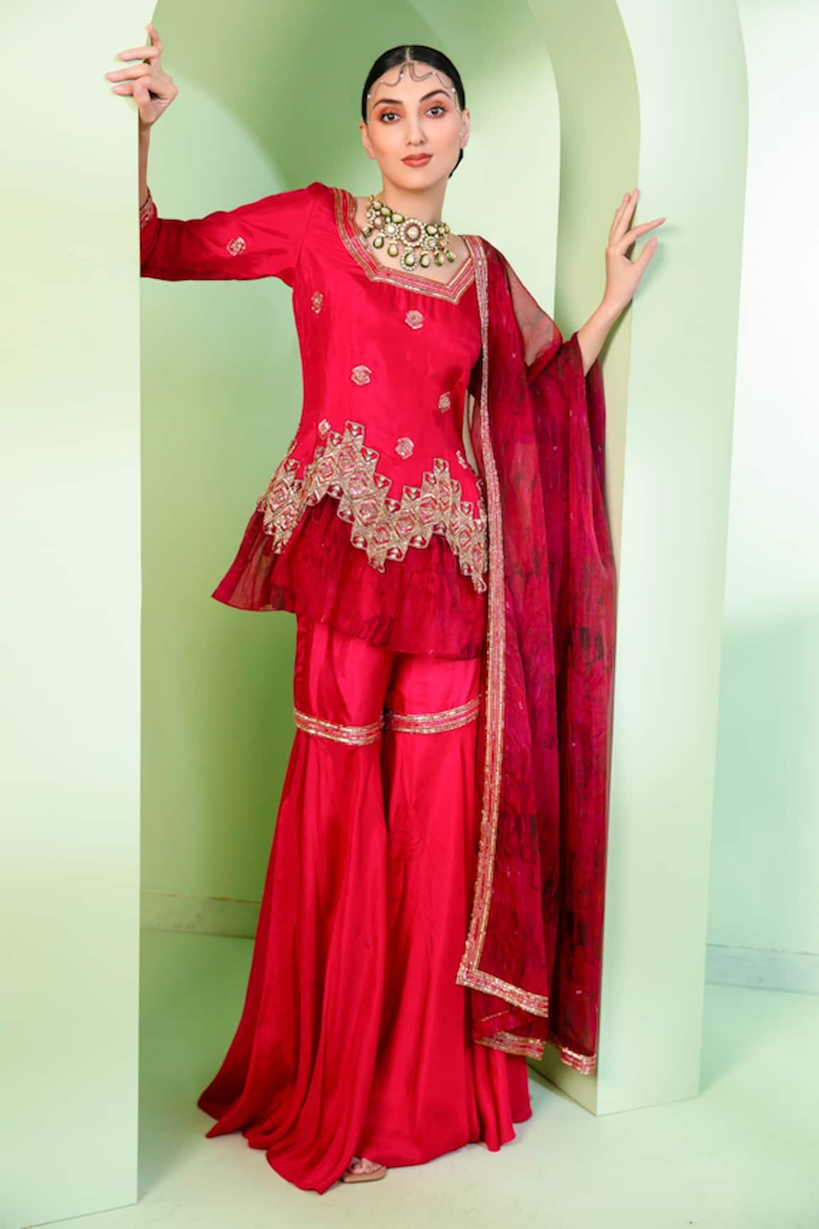 Laxmishriali Embroidered Kurta Sharara Set