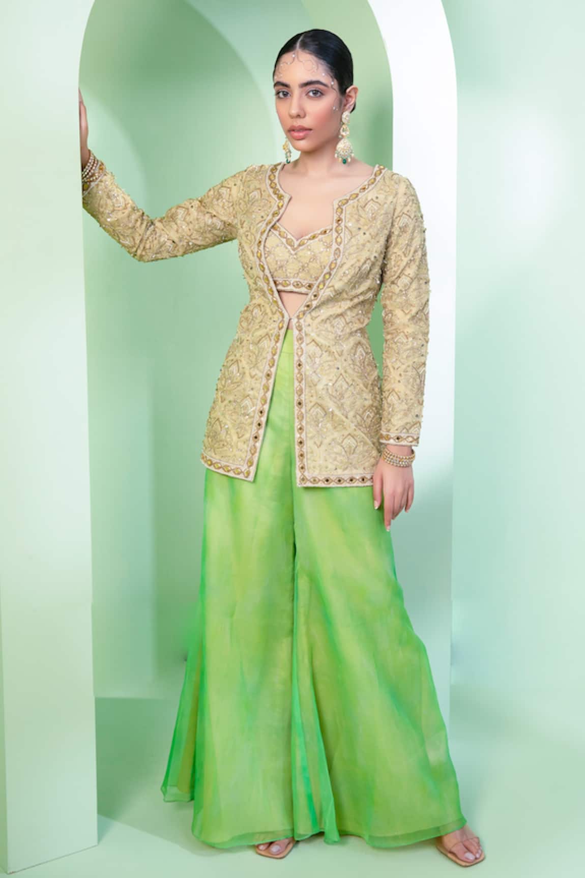 Laxmishriali Embroidered Jacket & Flared Pant Set
