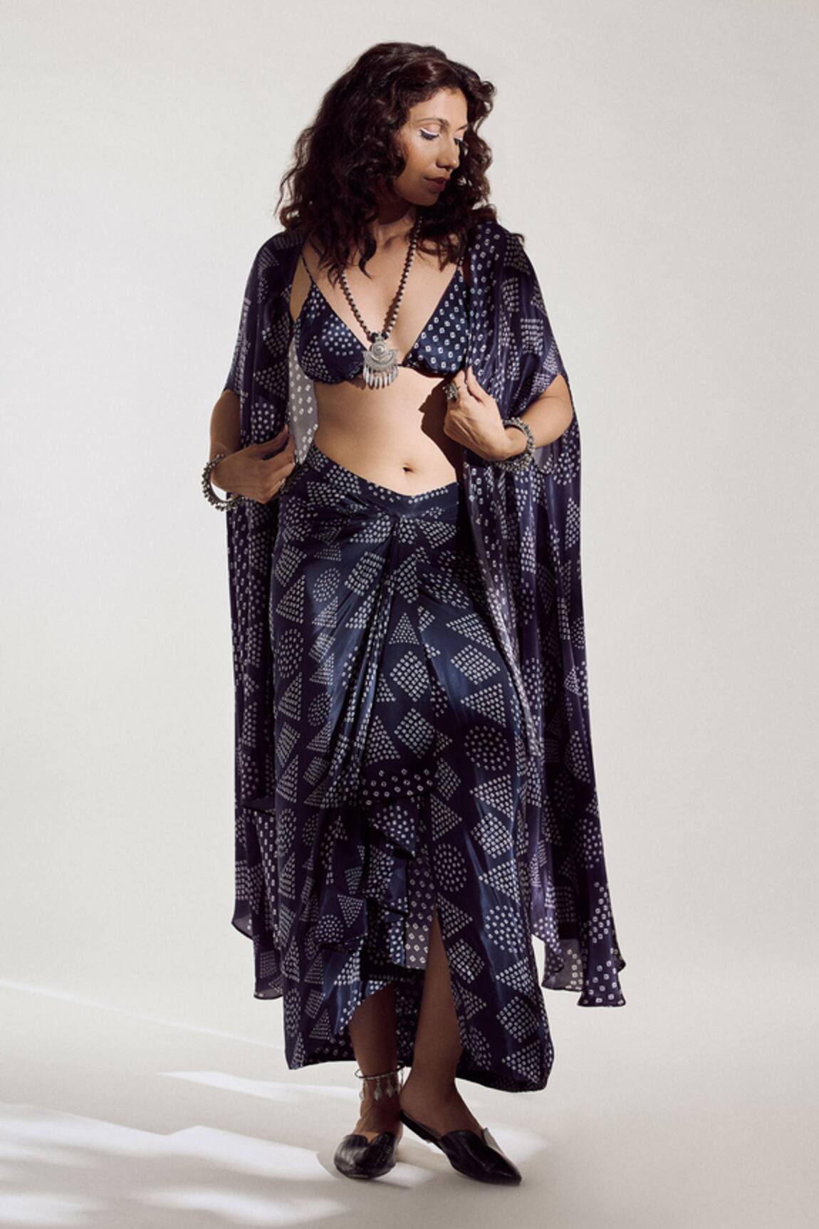 Amka Turin Draped Skirt & Cape Set