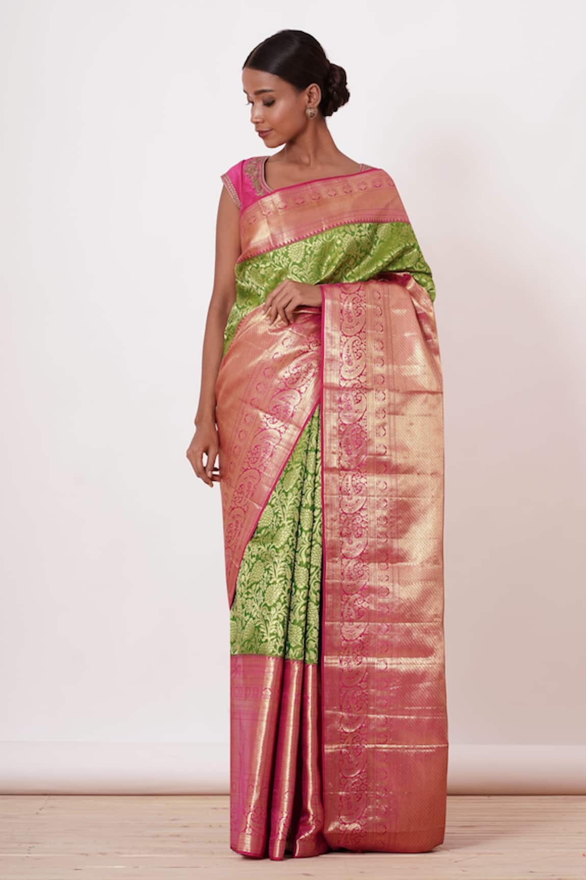 Aharin Floral Handwoven Saree With Zari Blouse