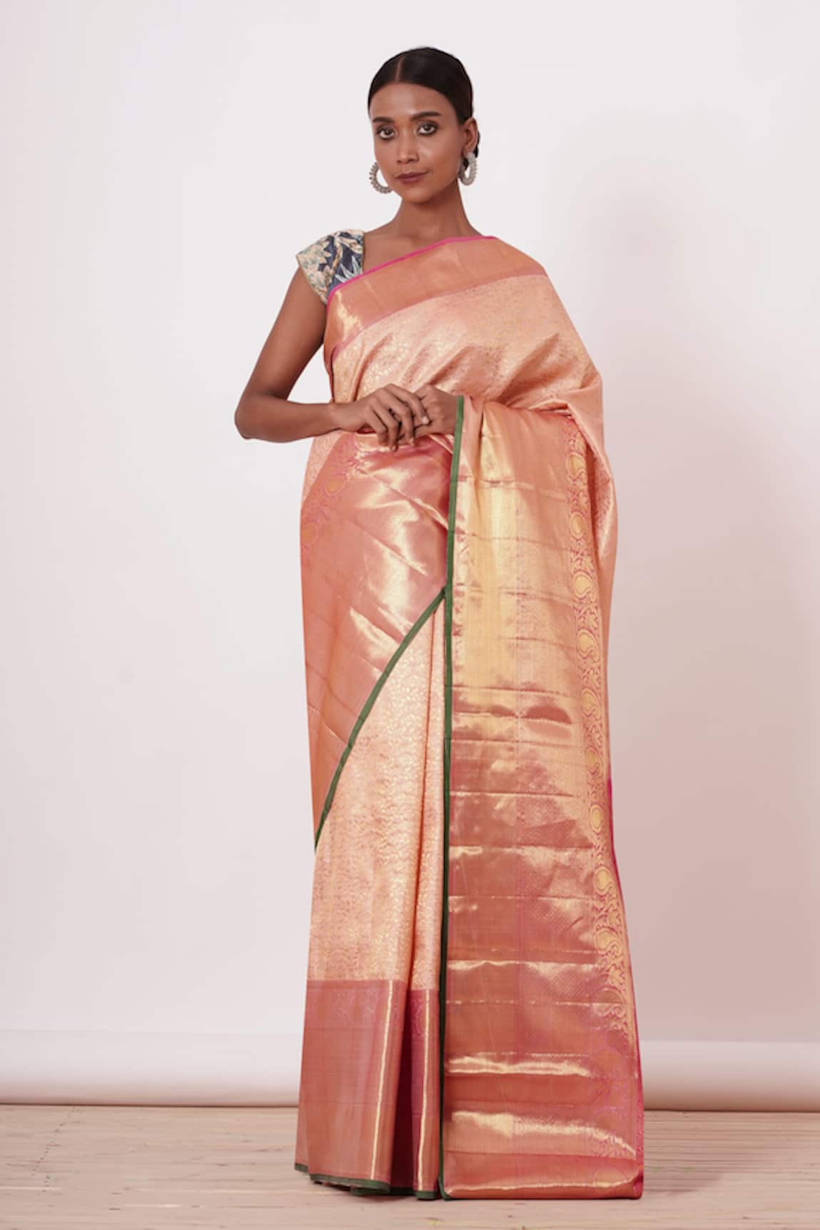 Aharin Woven Saree With Floral Print Blouse