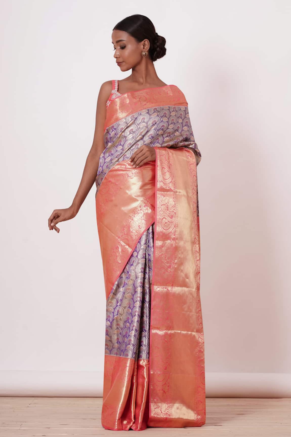 Aharin Floral Woven Saree With Embroidered Blouse