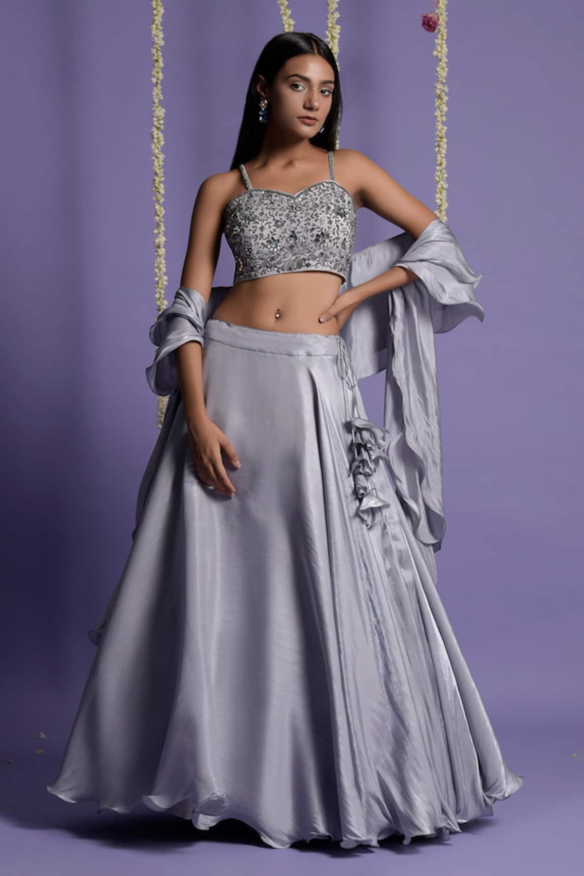 Two Sisters By Gyans Lehenga Set With Embroidered Crop Top