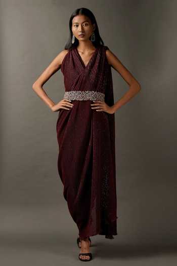 Two Sisters By Gyans Sequin Embellished Draped Gown
