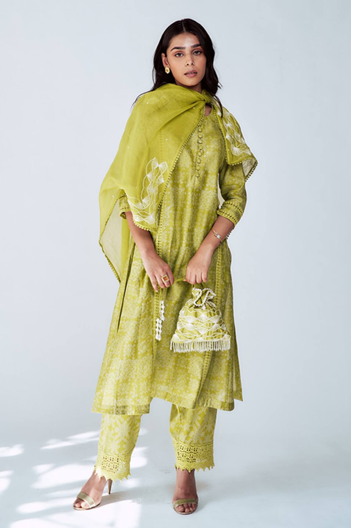 House Of Pink Chanderi Printed Kurta Set 