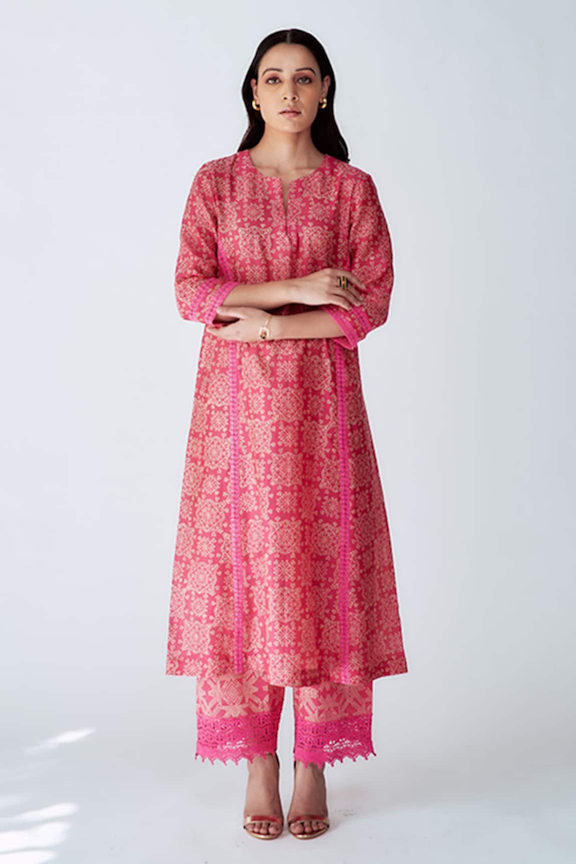 House Of Pink Chanderi Printed Kurta Set 
