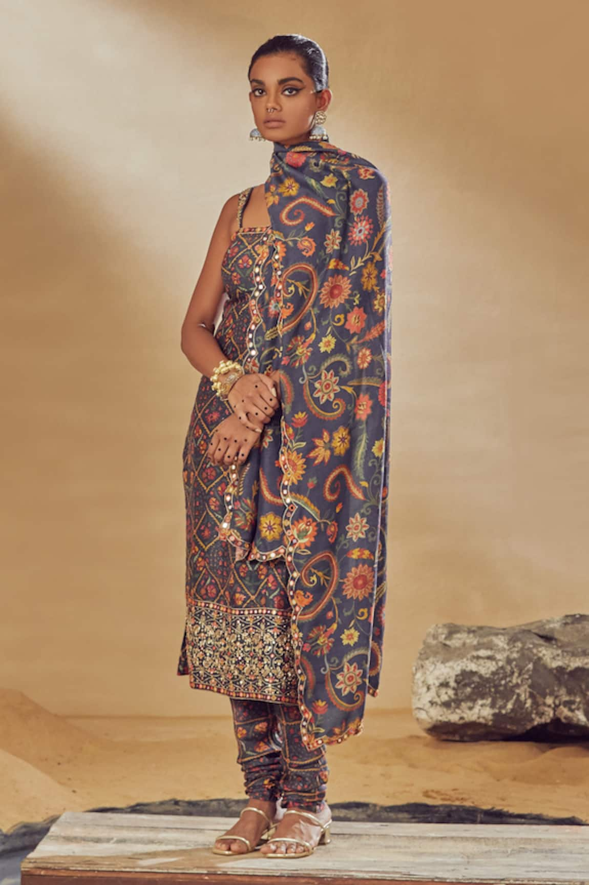 Drishti & Zahabia Floral Print Kurta Churidar Set