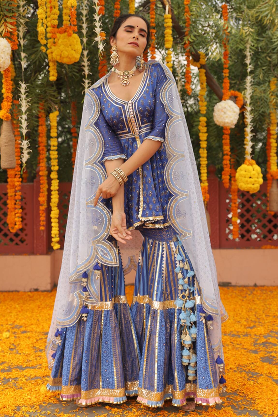 Maayera Jaipur Printed Peplum Kurta Sharara Set