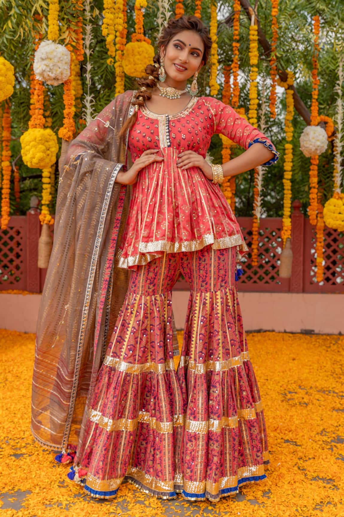 Maayera Jaipur Printed Peplum Kurta Sharara Set