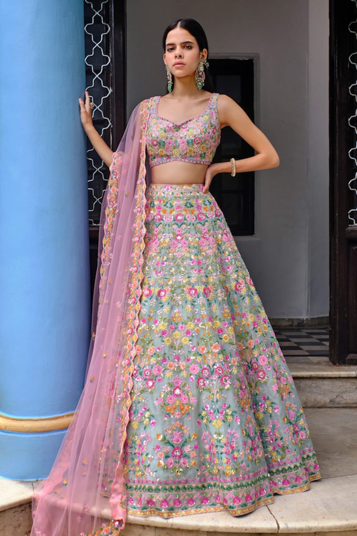 Aneesh Agarwaal Floral Embroidered Bridal Lehenga Set