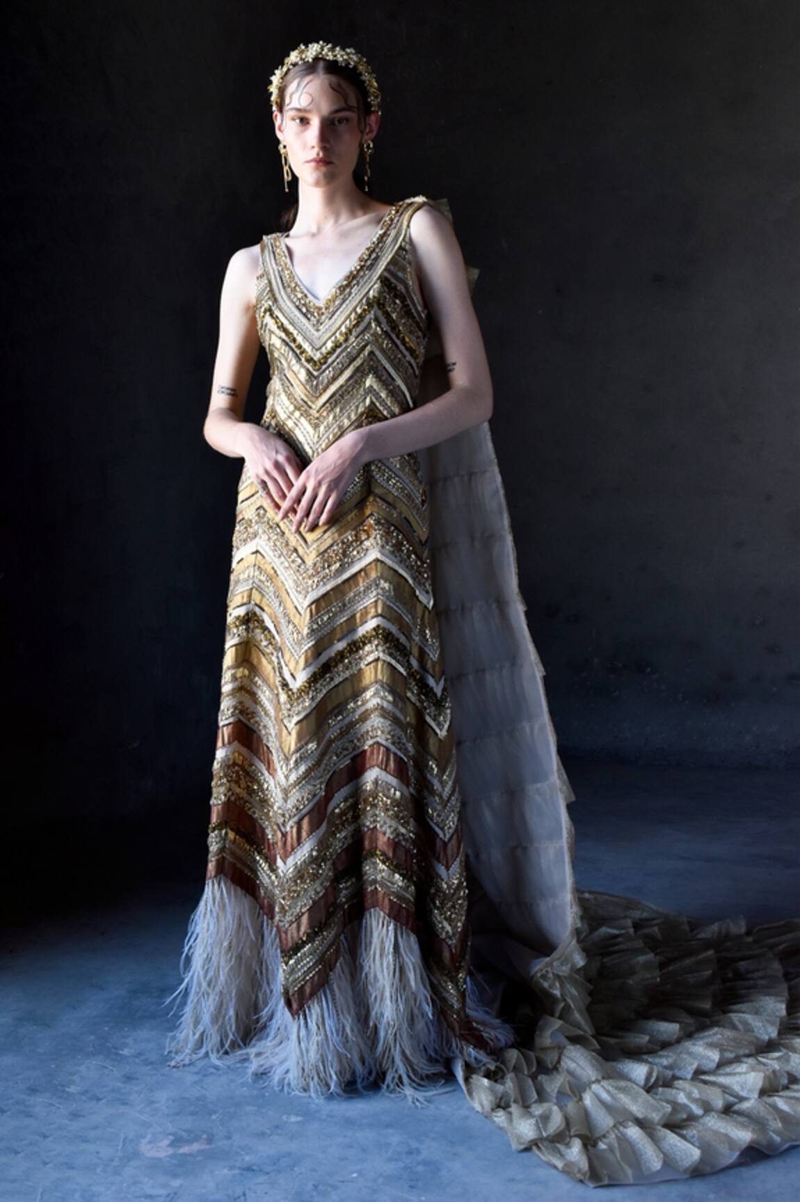 Geisha Designs Elisabeth Embroidered Gown With Cape 