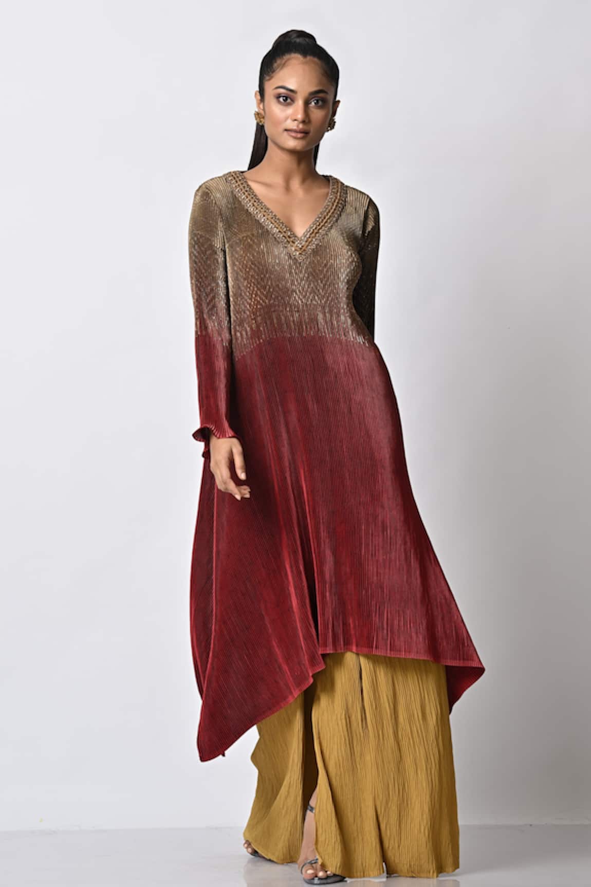 Kiran Uttam Ghosh Pleated Wide Leg Trousers 