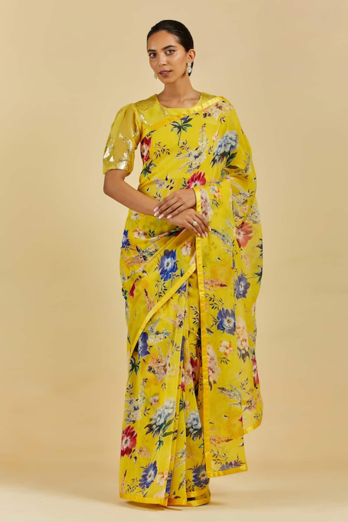 Atelier Shikaarbagh Claire Floral Print Saree With Blouse 