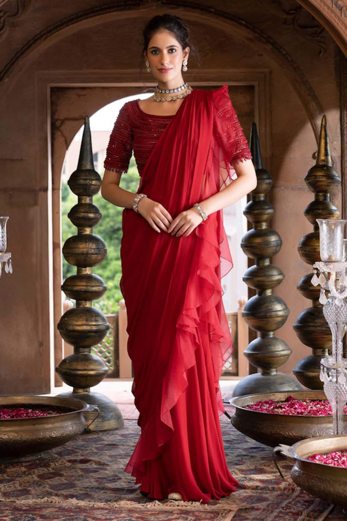 Chhavvi Aggarwal Pre-Draped Ruffle Saree With Blouse 