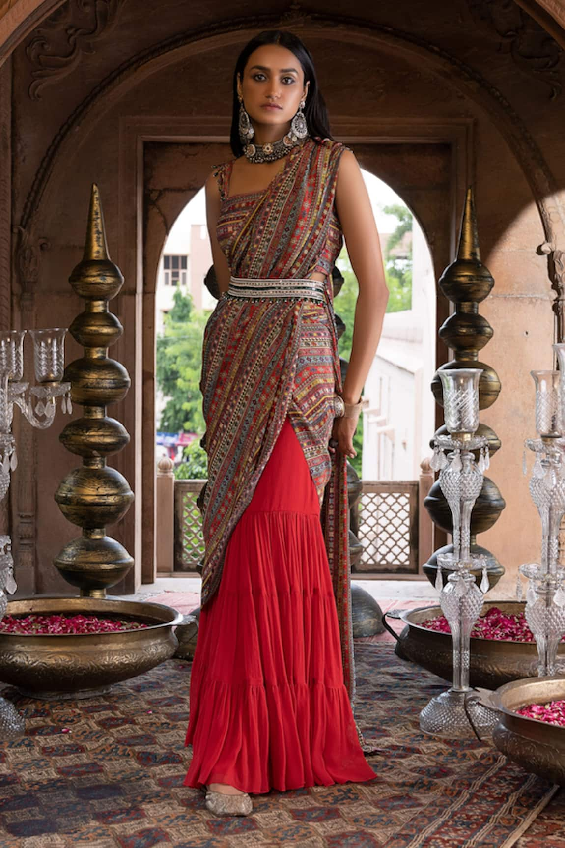 Chhavvi Aggarwal Printed Sharara Saree With Blouse