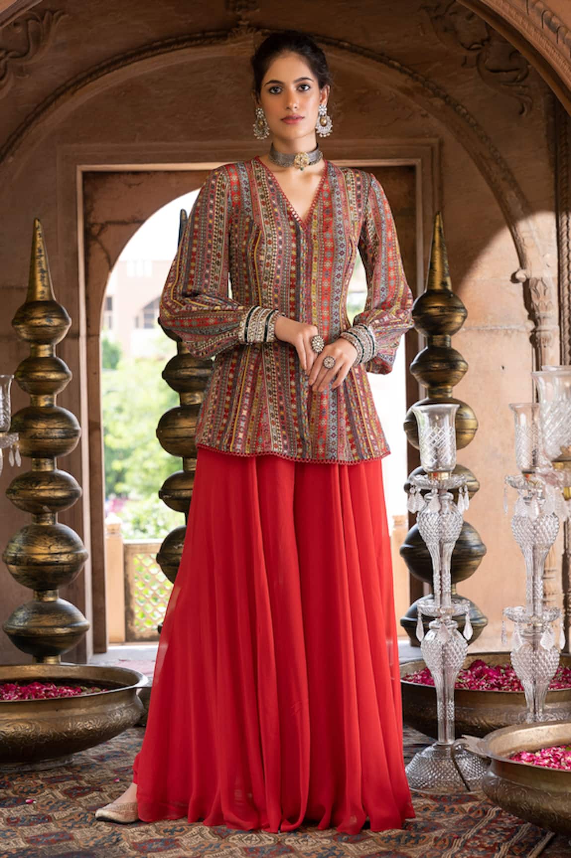 Chhavvi Aggarwal Printed Jacket Style Tunic & Palazzo Set