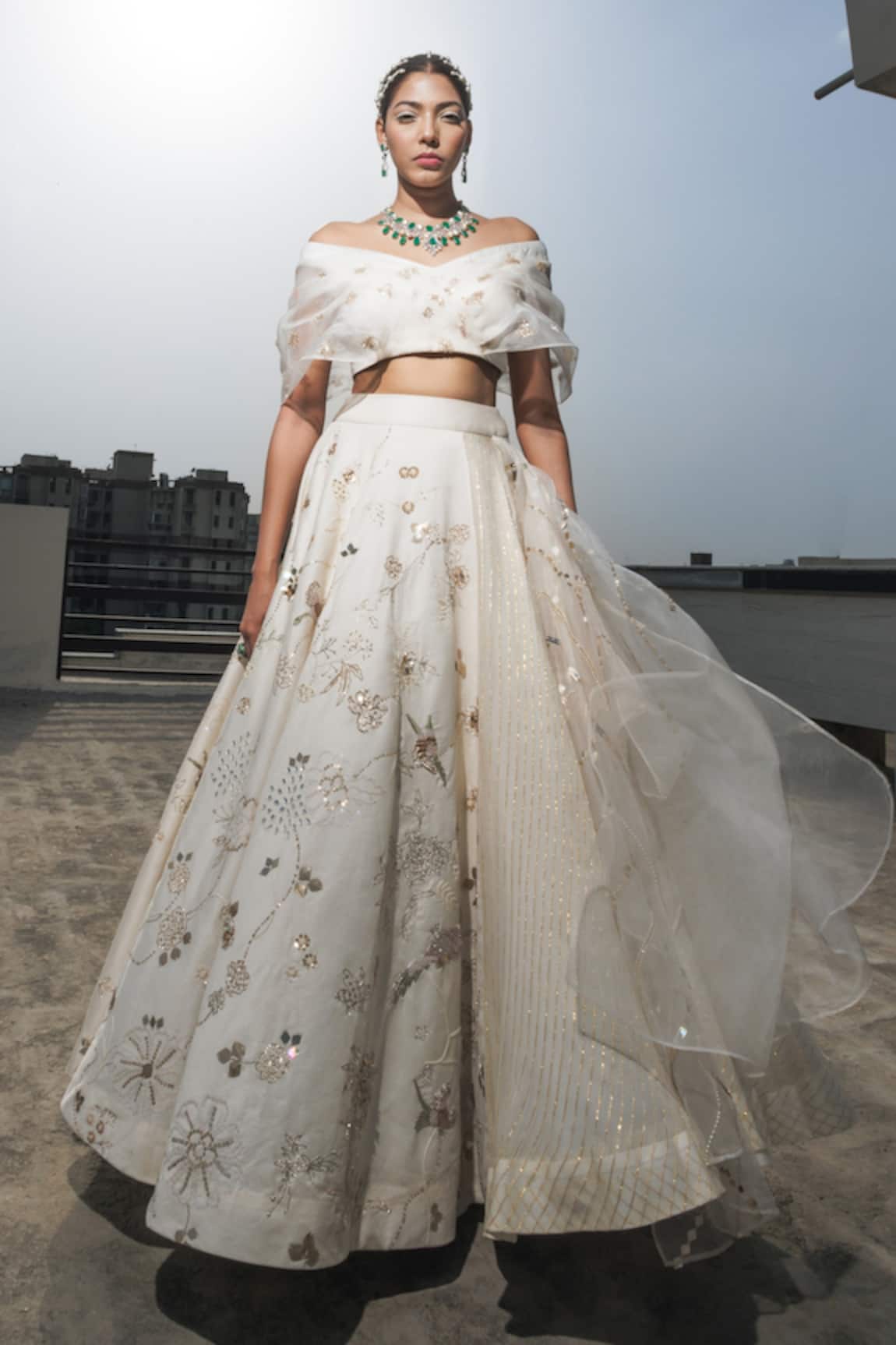 Neha & Tarun Embroidered Lehenga With Off Shoulder Blouse