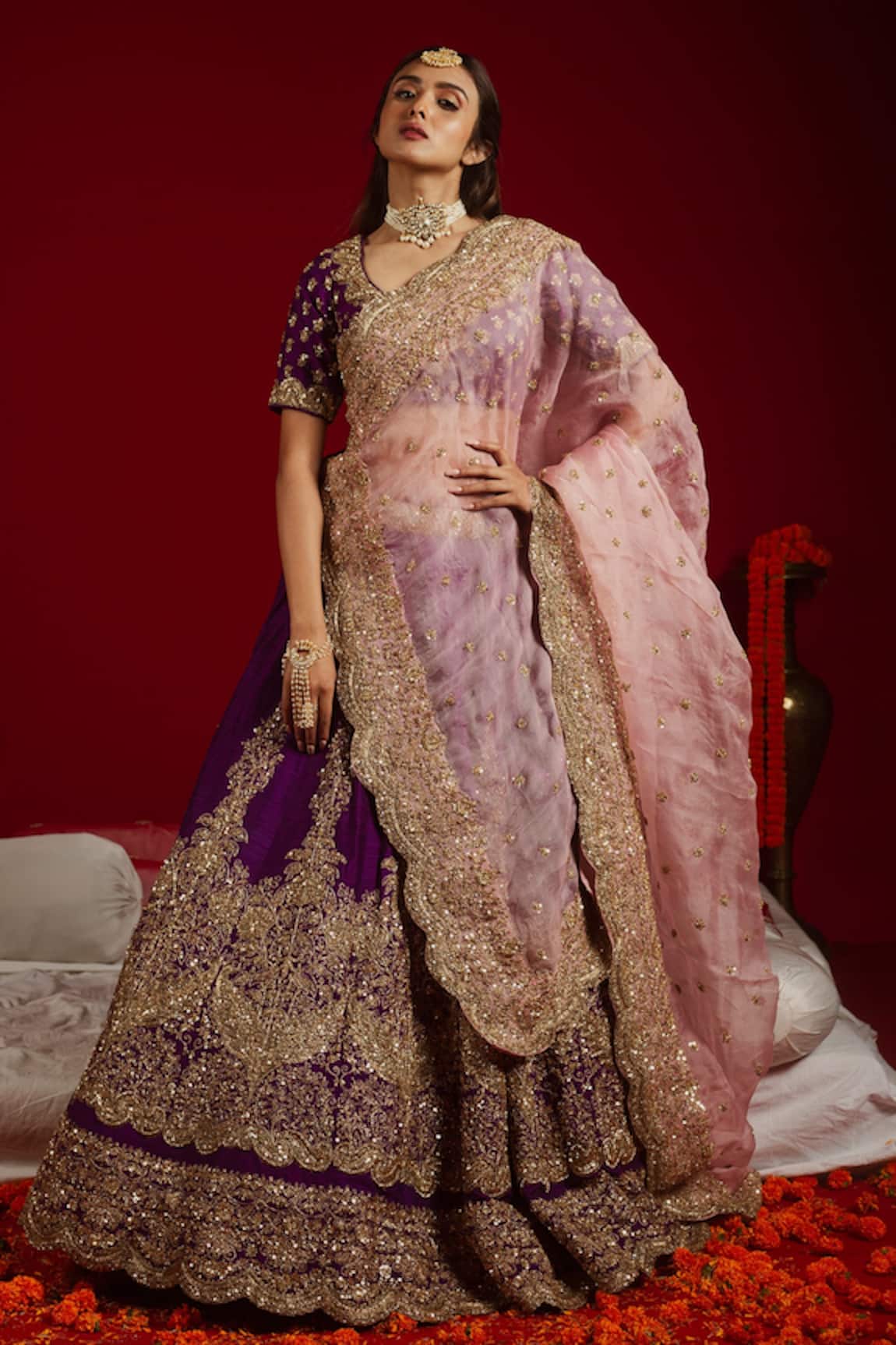 Aangan By Parul Embroidered Bridal Lehenga Set