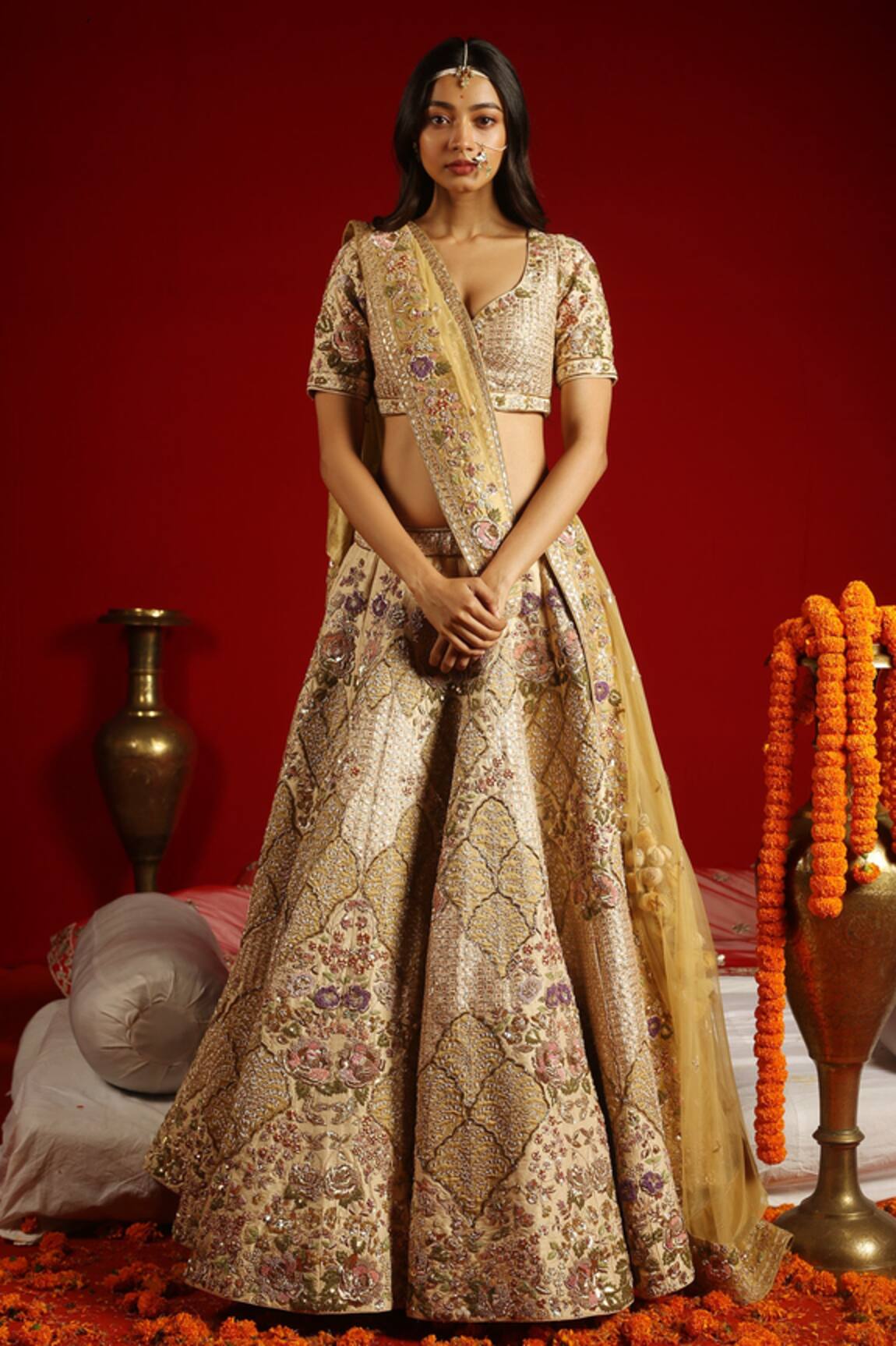 Aangan By Parul Silk Embroidered Bridal Lehenga Set 