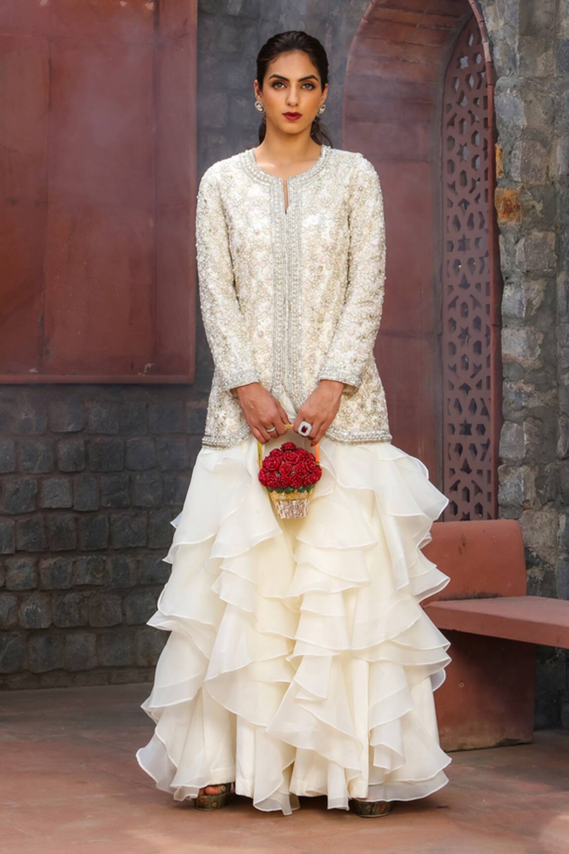 Akanksha Mago Crescent Embroidered Jacket & Lehenga Set