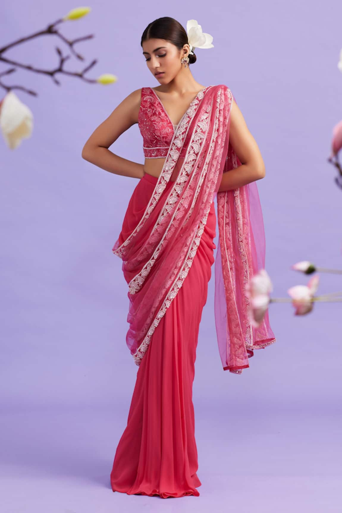 Vaishali Agarwal Embroidered Pre-Draped Saree With Blouse