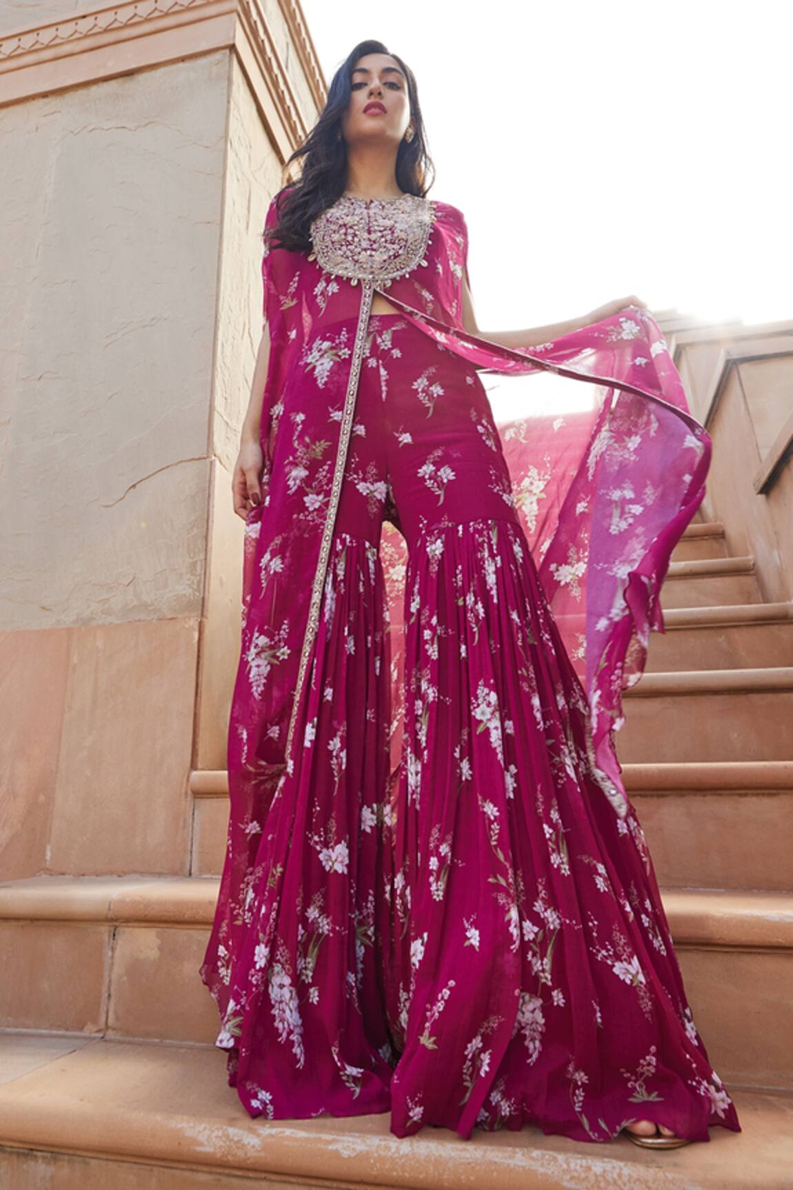 Sana Barreja Shazia Printed Kaftan & Gharara Set