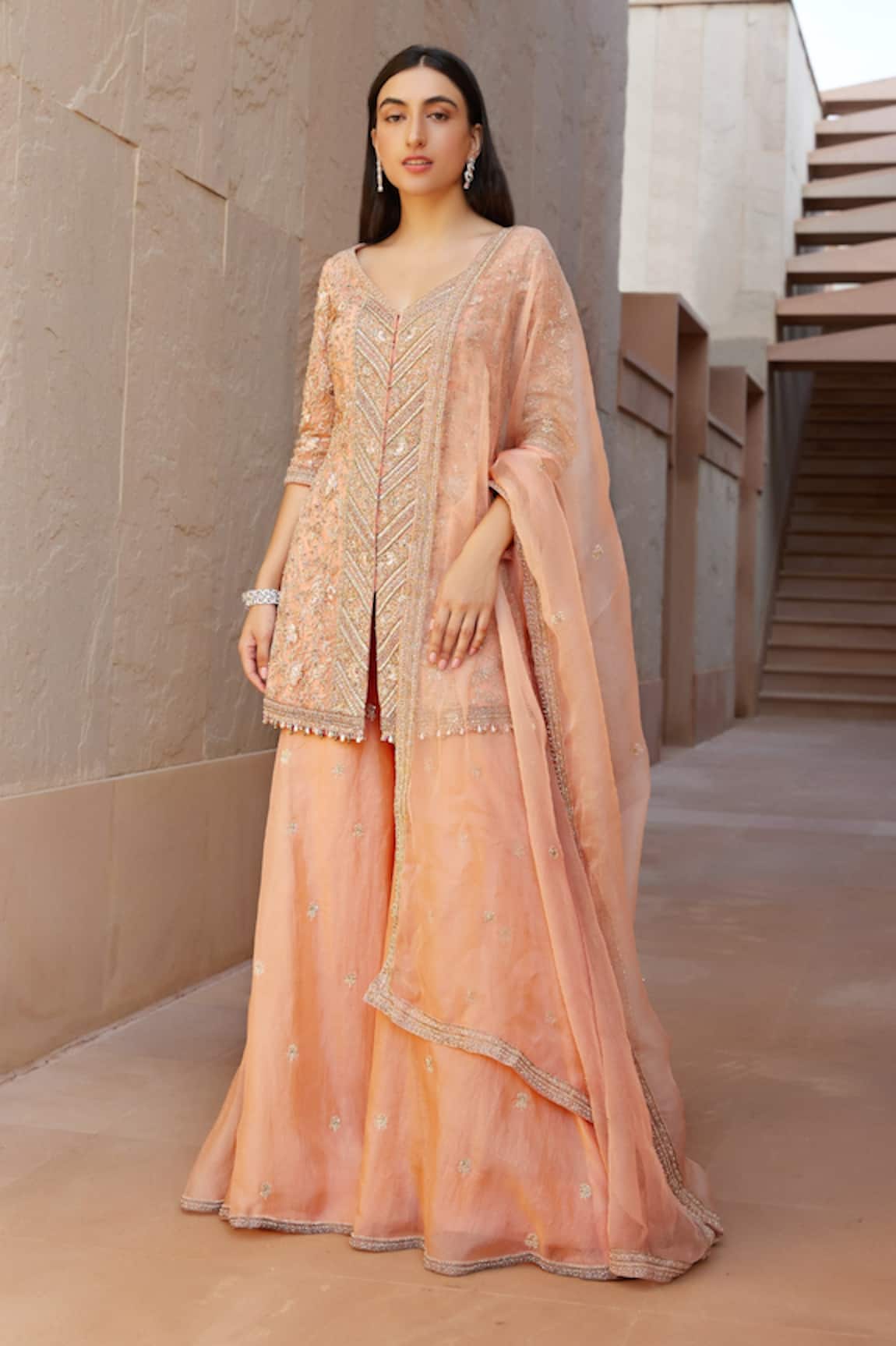 Sana Barreja Ruhee Embroidered Jacket Gharara Set