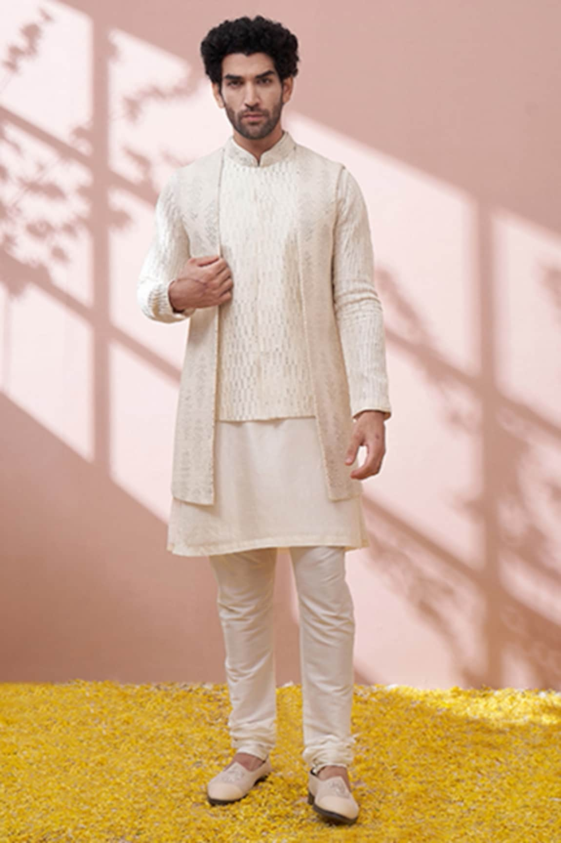 Kora By Nilesh Mitesh Silk Embellished Bundi & Kurta Set