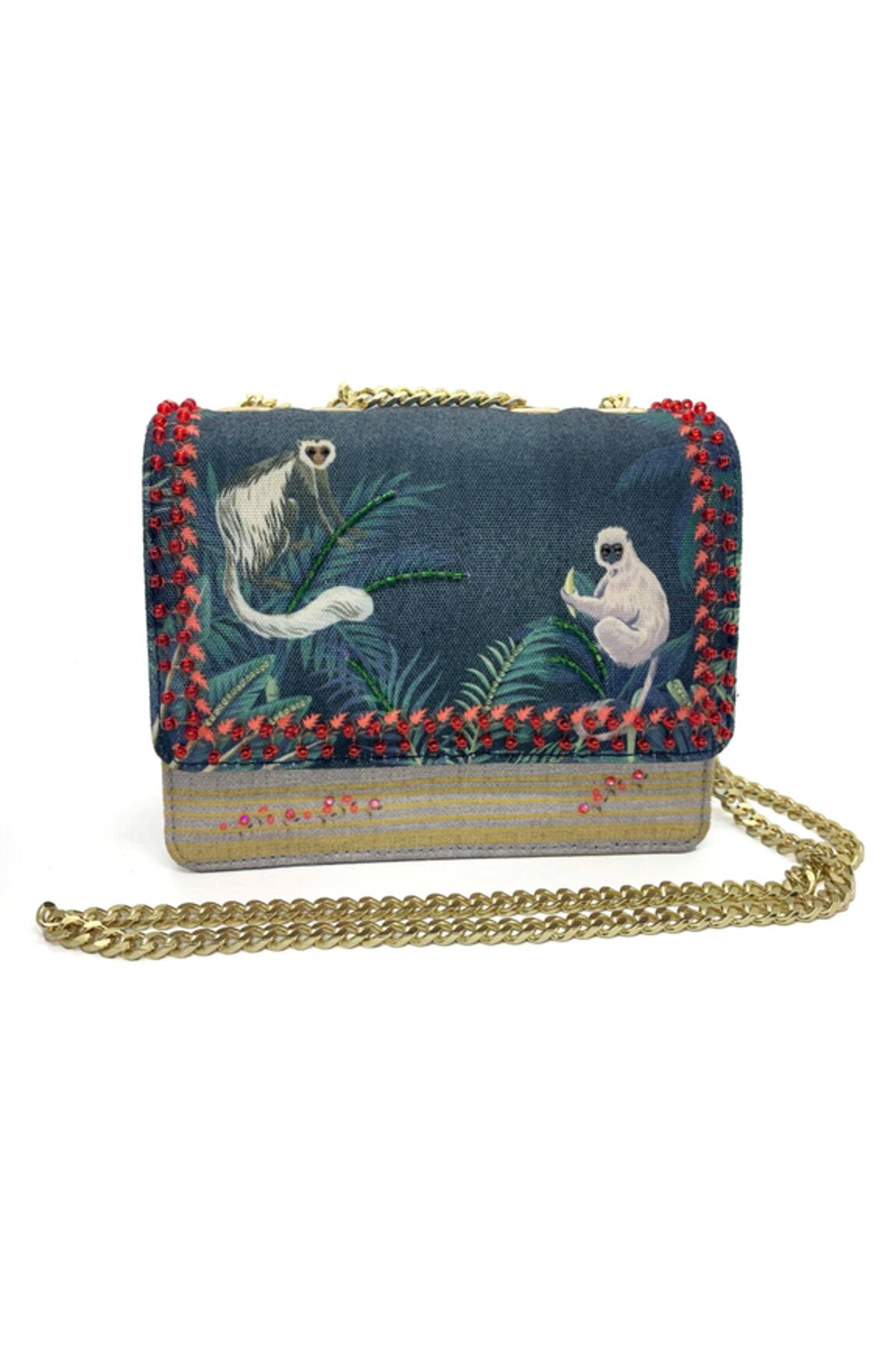 The Garnish Company Monkey Print Embellished Sling Bag