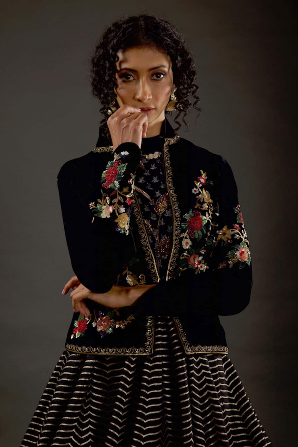 Rohit Bal Silk Velvet Embroidered Short Jacket 