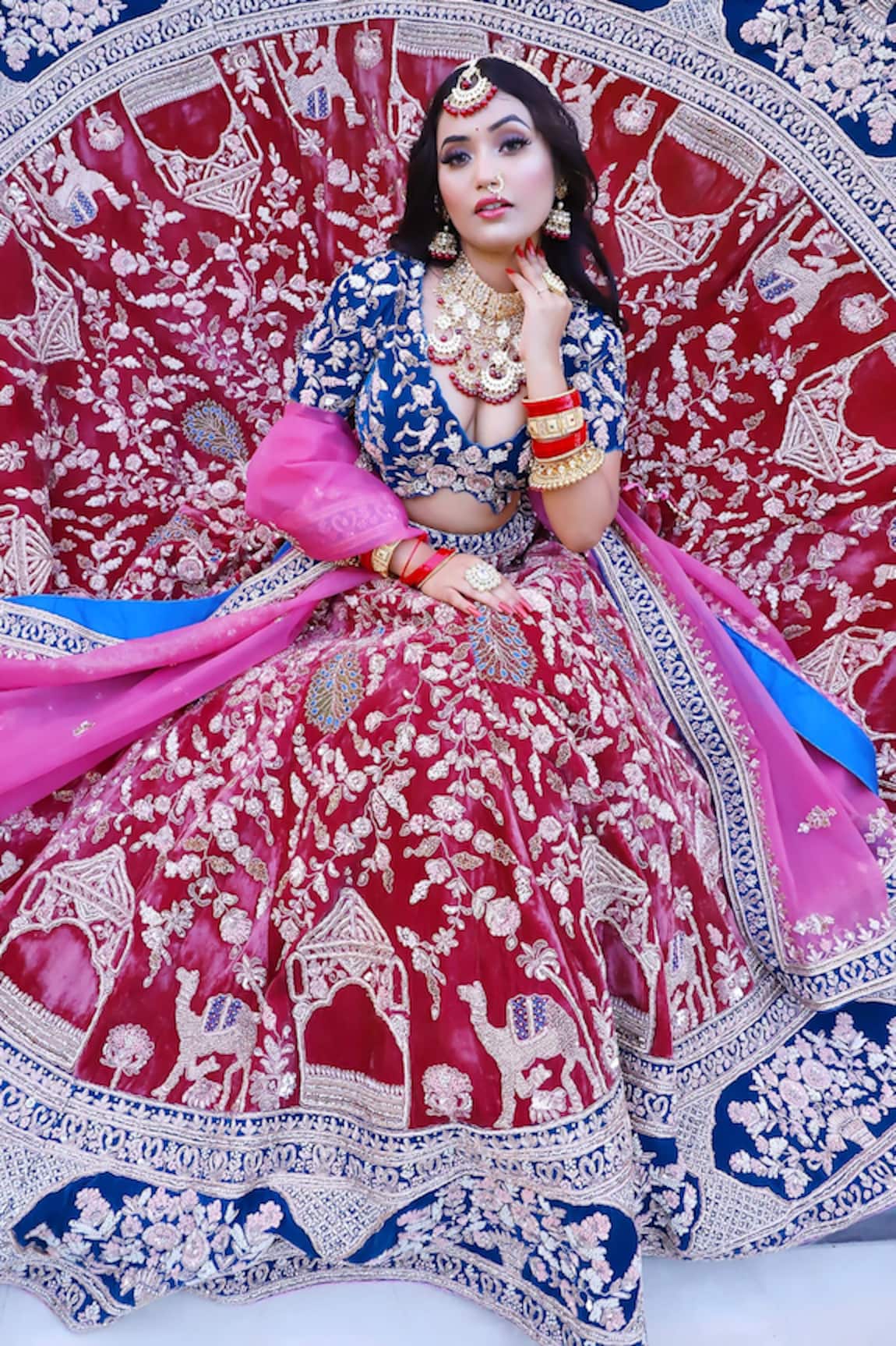 Buy Blue and Rose Pink Brocade Designer Classic Lehenga Choli For Bridal  Online