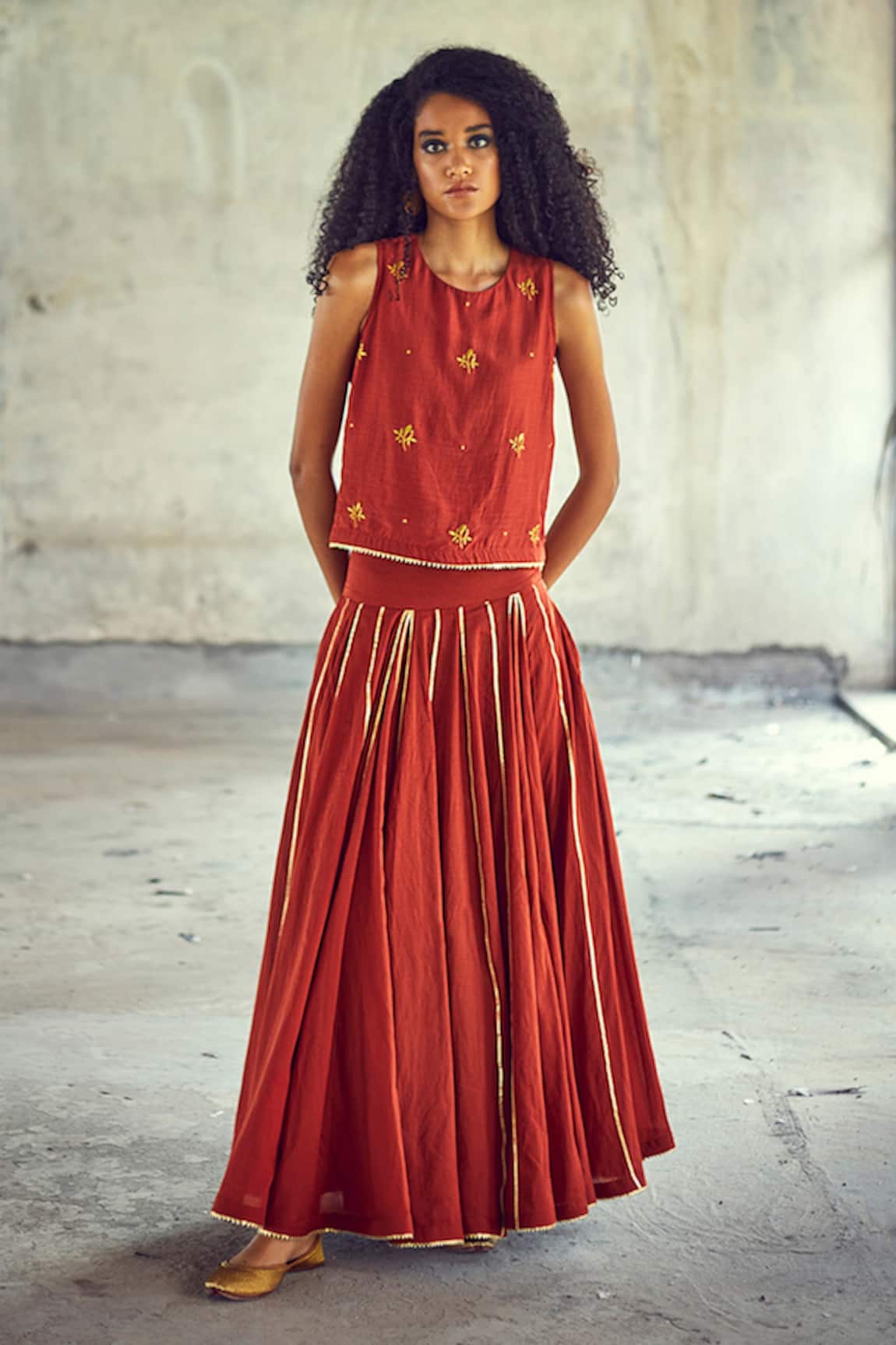 Kharakapas Gerua Embroidered Kurta Skirt Set