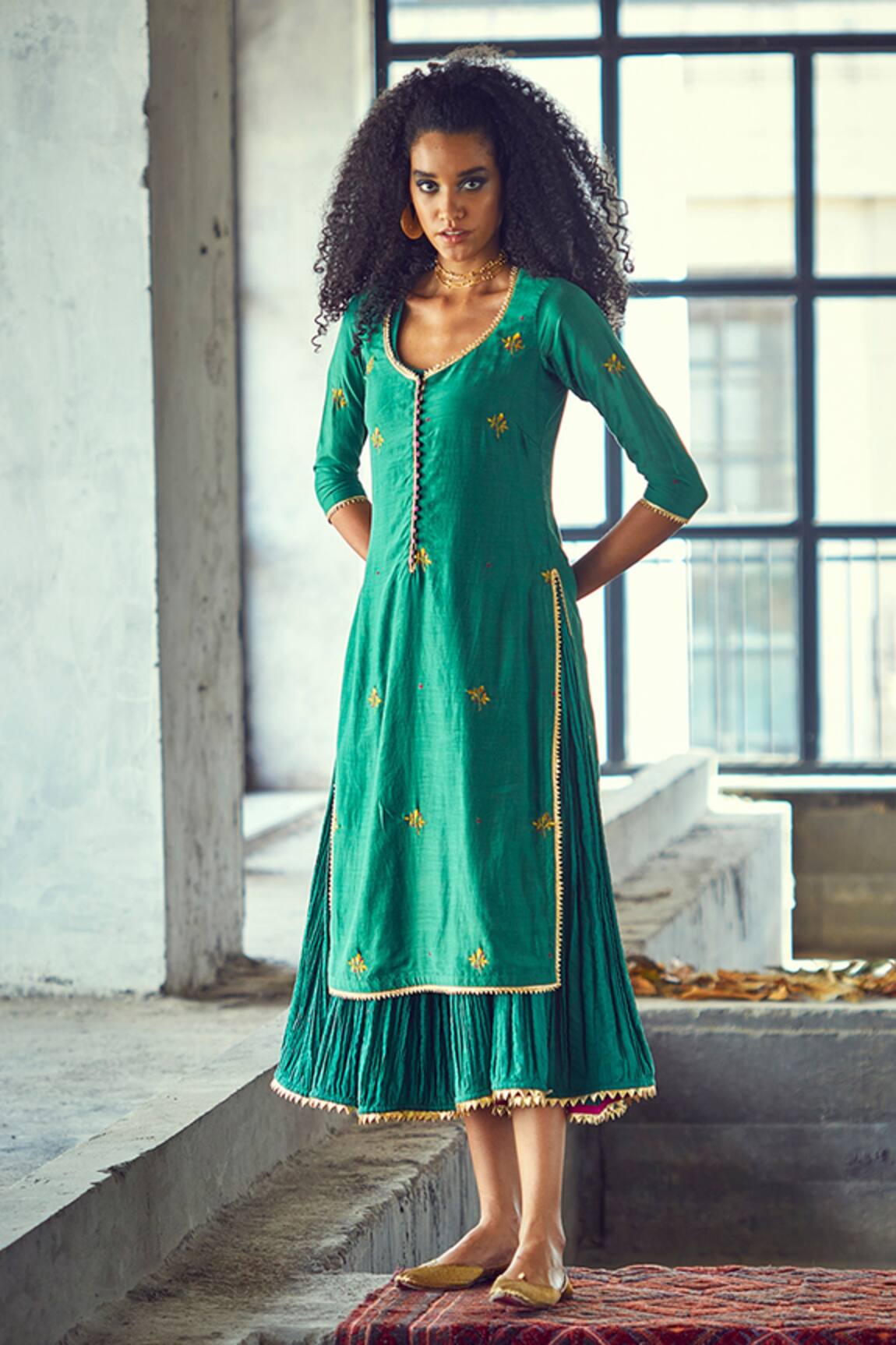 Kharakapas Anarkali With Embroidered Kurta