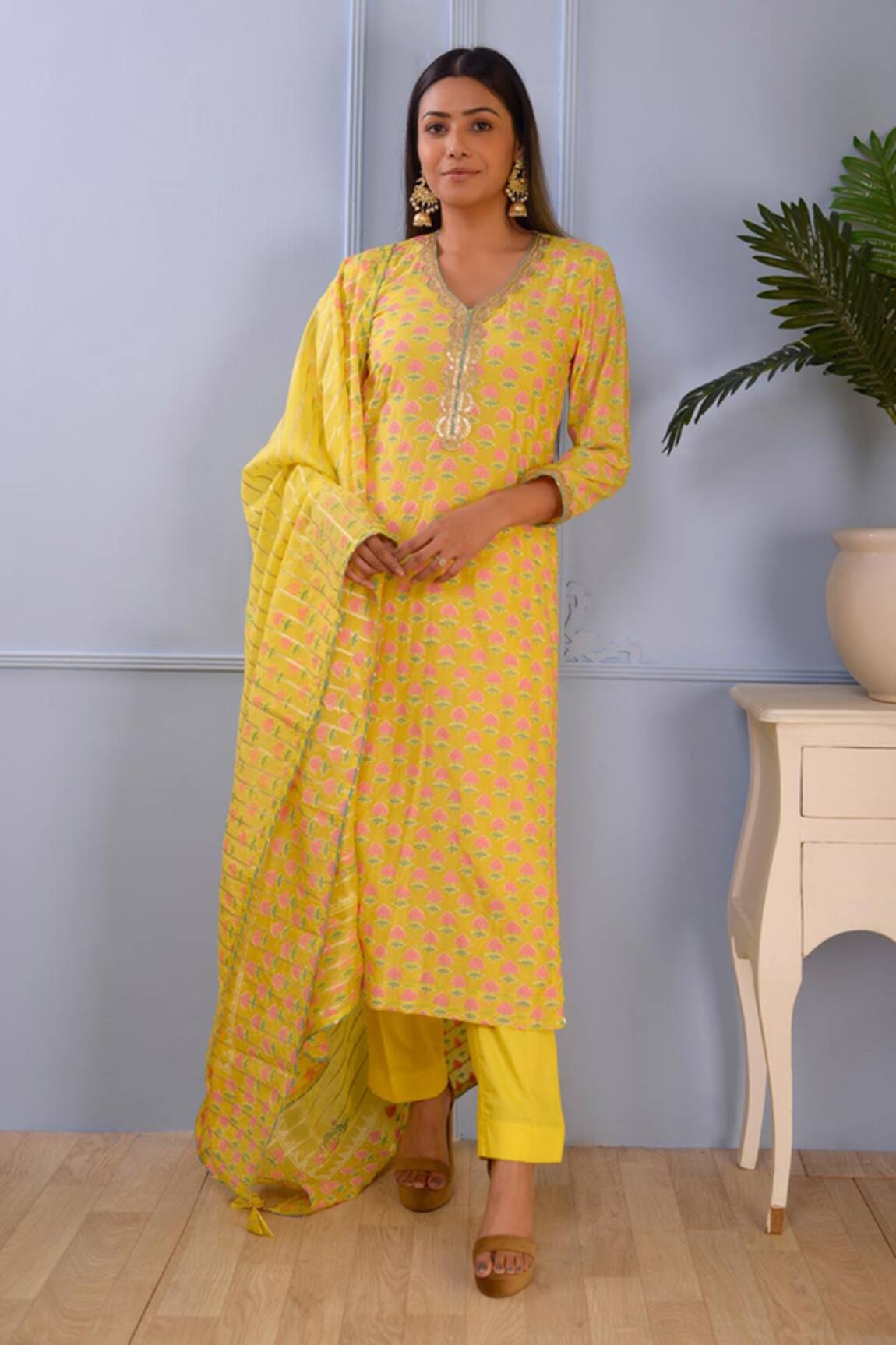 Abbaran Cotton Silk Block Print Kurta Set 