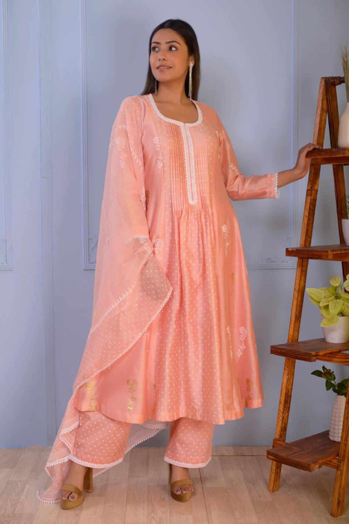 Abbaran Chanderi Anarkali Palazzo Set 
