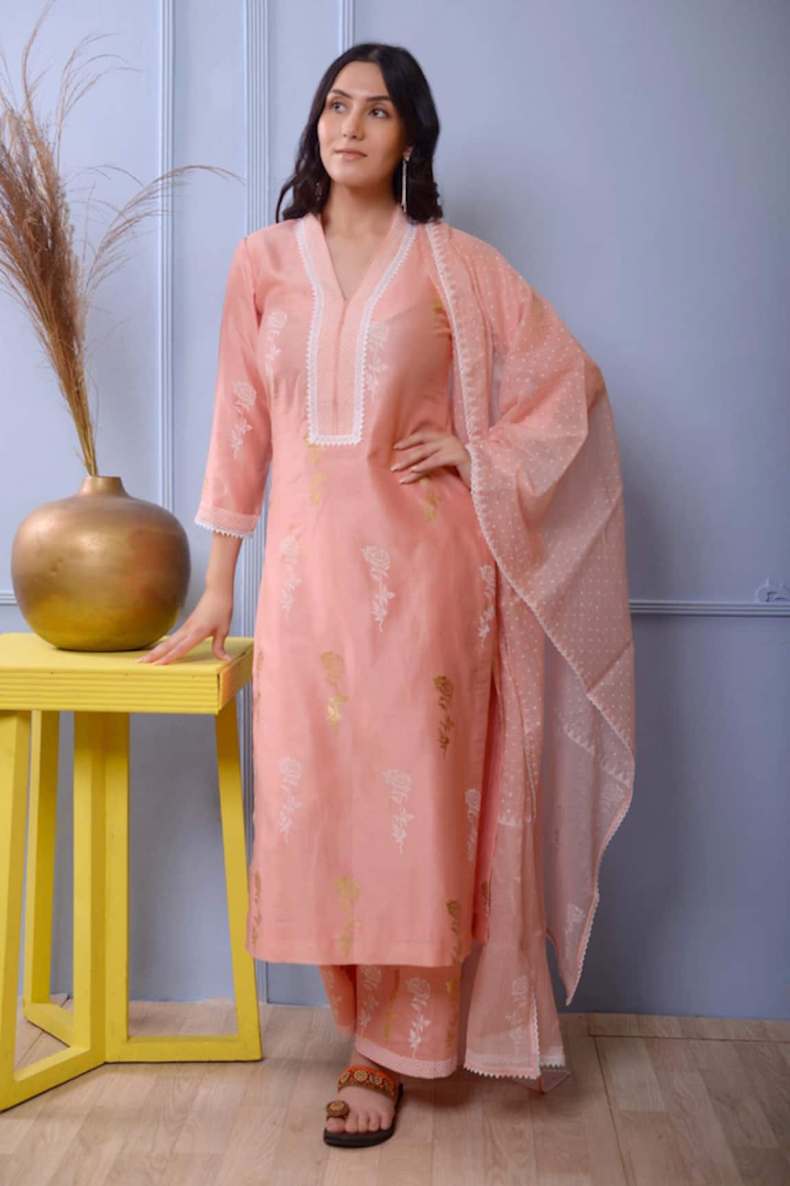 Abbaran Chanderi Kurta Palazzo Set 