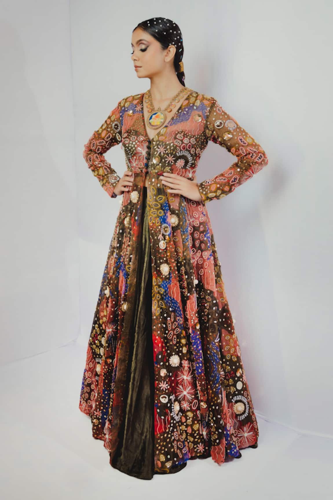 Payal & Zinal Ocean Print Shrug & Lehenga Set 