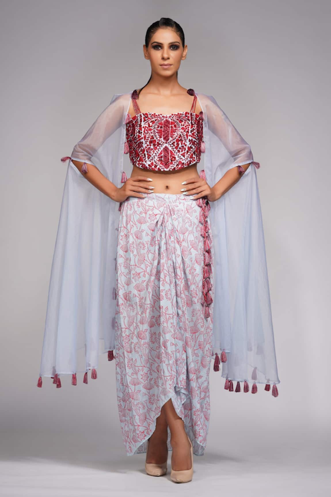 Shruti S Cape & Draped Dhoti Skirt Set